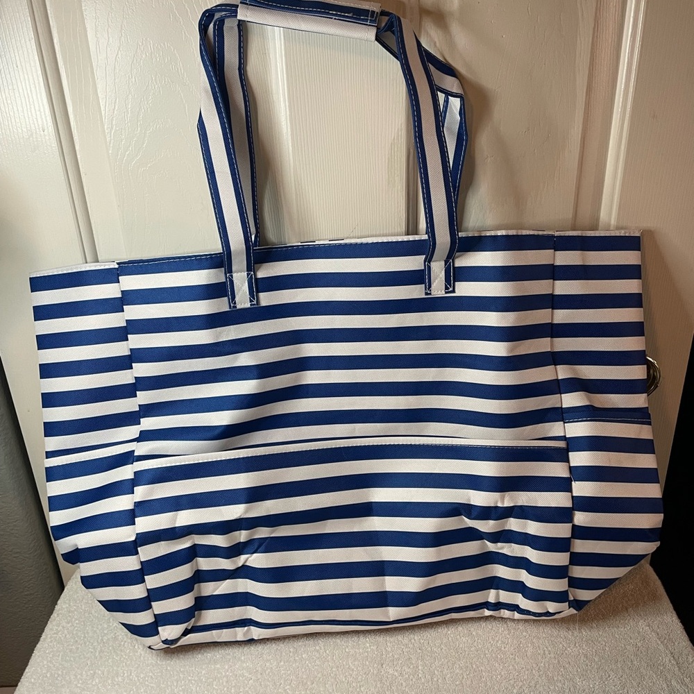 Chic Soul Striped Blue and White Beach Tote